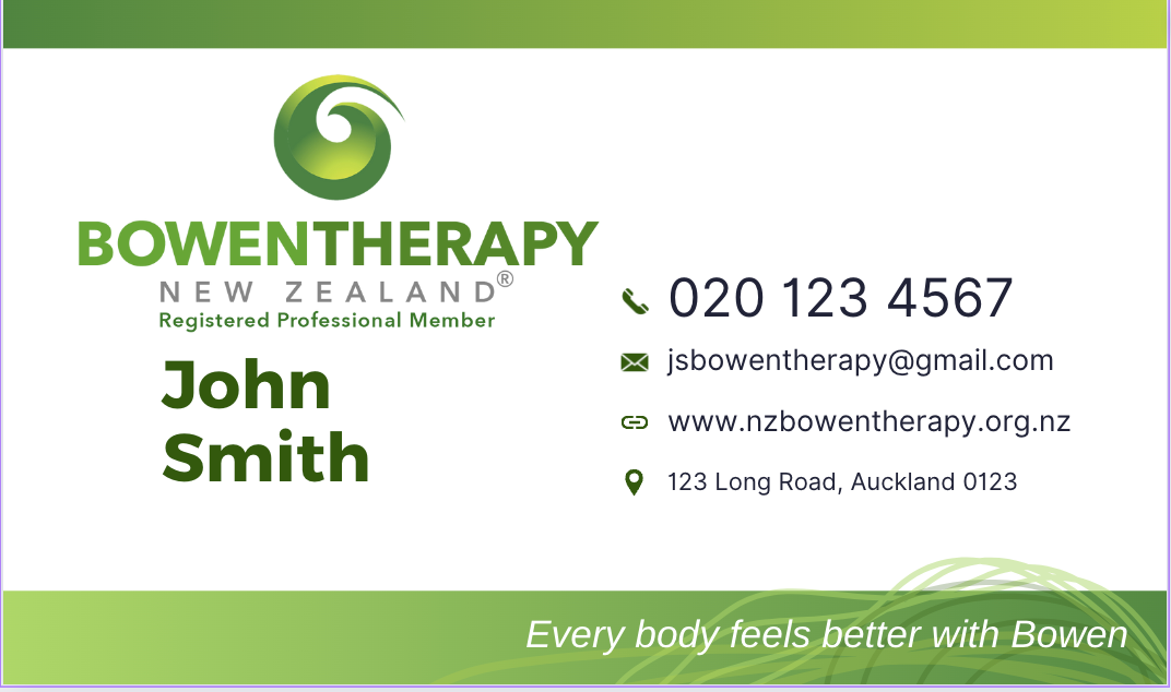 Bowen Therapy NZ Business Card