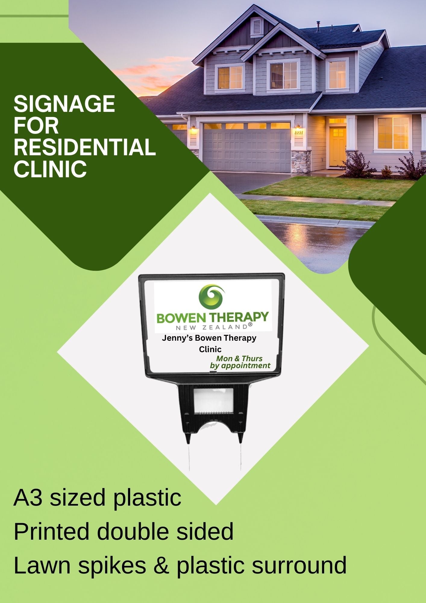 Bowen Therapy NZ Grass Signage for residential clinic