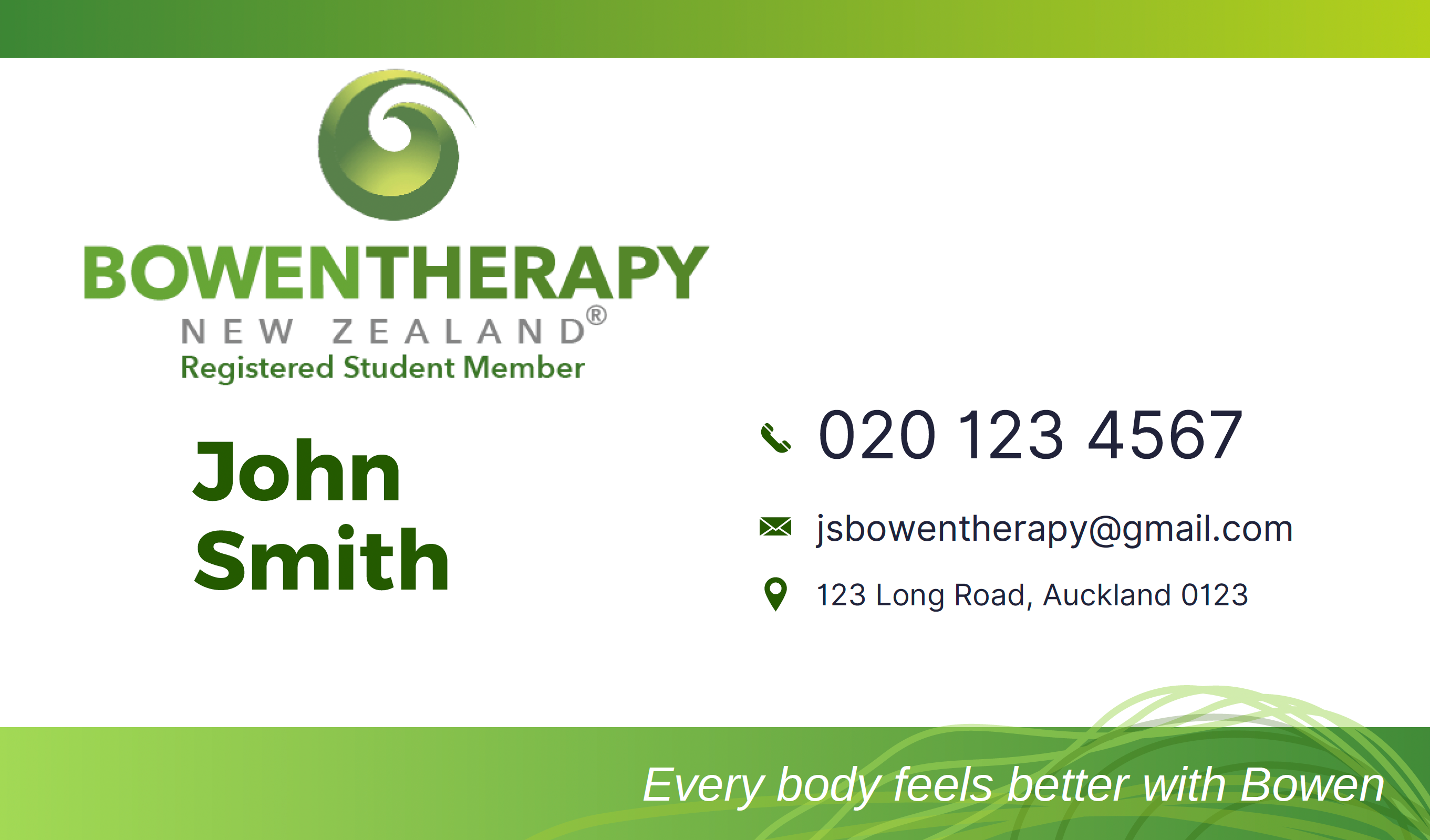 Bowen Therapy NZ Student Business Card